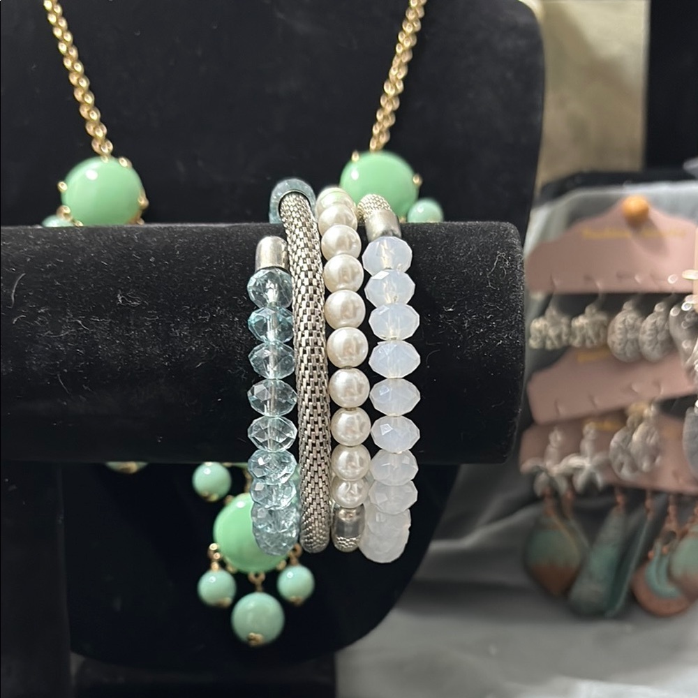 Green and Silver Bracelet Set